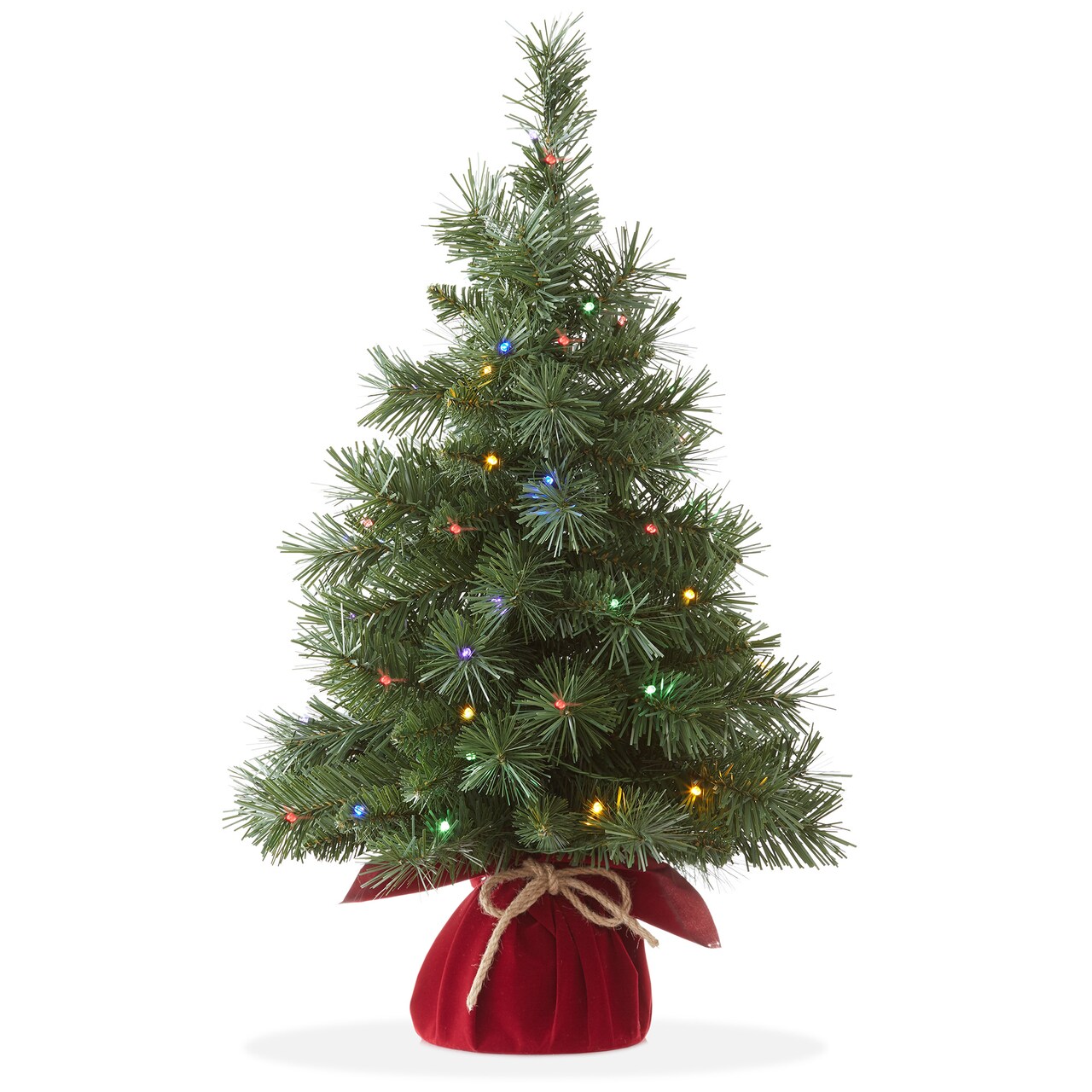 Casafield 2FT Pre-Lit Artificial Mini Christmas Tree, Fir Tabletop Holiday Tree with Lights and Velvet Bag Base